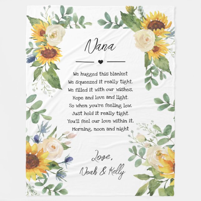 Elegant Greenery Grandma Nana Grandchildren Quote Fleece Blanket (Front)