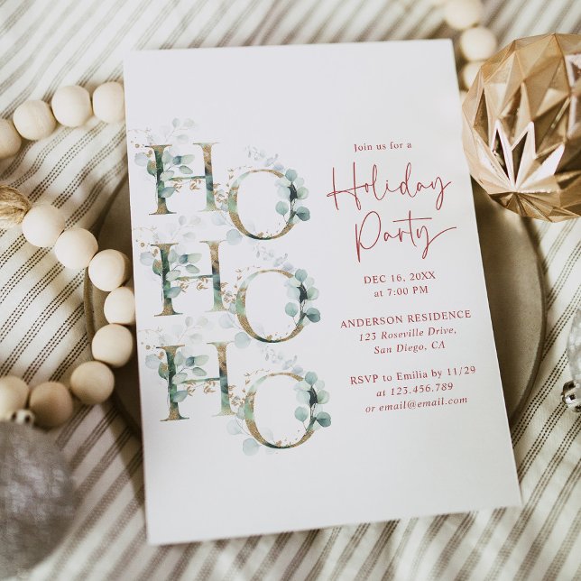 Elegant Greenery Ho Ho Ho Holiday party  Invitation (Creator Uploaded)