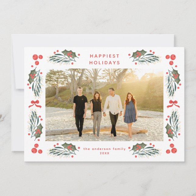 Elegant Greenery Holiday Frame Holiday Card (Front)