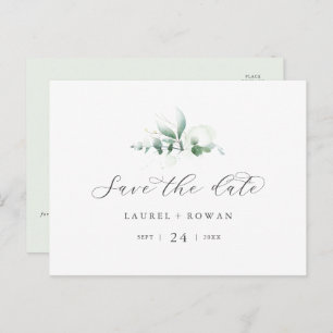 Elegant Greenery Horizontal Save the Date Postcard