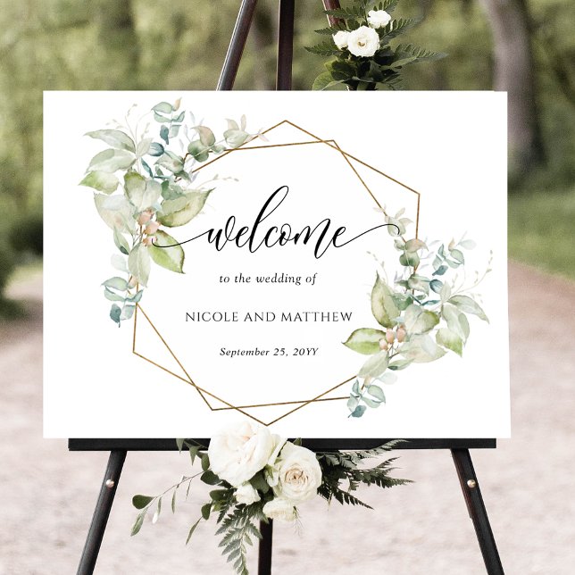 Elegant Greenery Horizontal Welcome Wedding Sign (Creator Uploaded)