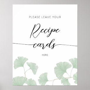 Elegant Greenery Leaf Leave Your Recipe Card Here  Poster