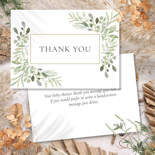 Elegant Greenery Leaves Baby Shower Thank You Card (Elegant Greenery Leaves Baby Shower Thank You Card)