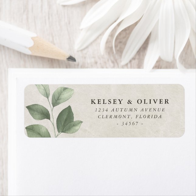 Elegant Greenery Leaves Bride Groom Return Address Label (Insitu)