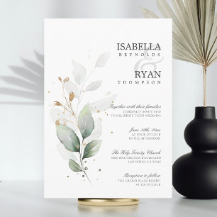 ELEGANT Greenery Leaves Gold Wedding Invitation