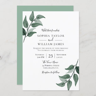 Elegant Greenery Leaves Spring Wedding Invitation