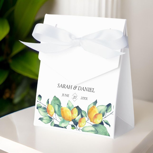 Elegant, greenery, lemon, wedding favour box (Personalized, elegant, greenery, lemon, wedding favor boxes)