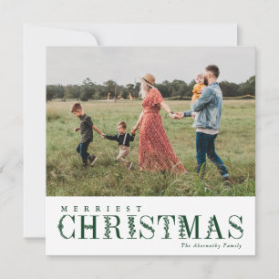 Elegant Greenery Lettering Christmas Green   Photo Holiday Card
