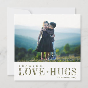 Elegant Greenery Lettering Love Hugs Olive   Photo Holiday Card
