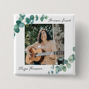 Elegant Greenery Memorial 15 Cm Square Badge