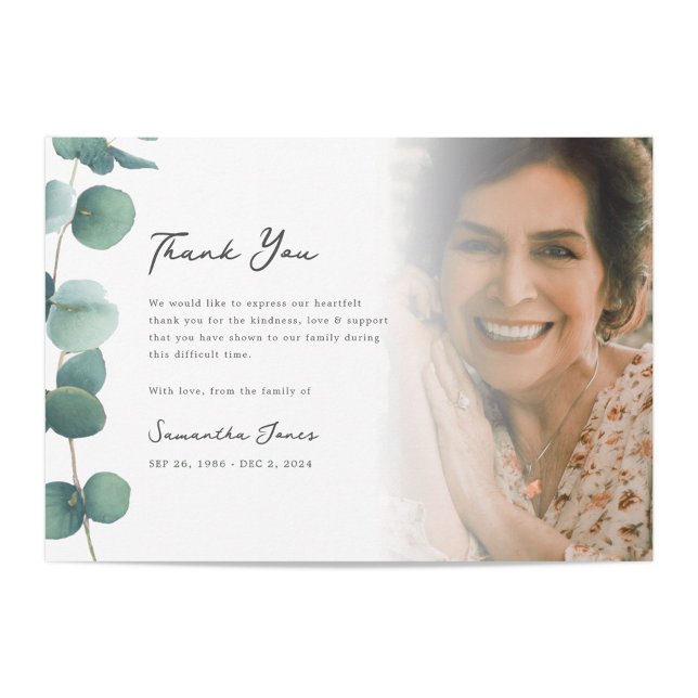 Elegant Greenery Memorial Photo Thank You (Creator Uploaded)