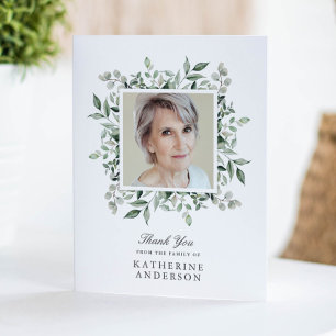 Elegant Greenery Memorial Photo Thank You Card 