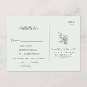 Elegant Greenery Menu Choice RSVP Postcard