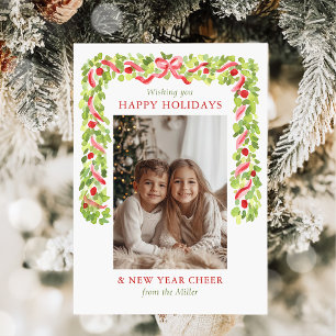 Elegant Greenery Merry Christmas Family Photo Holiday Card
