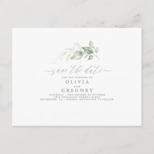 Elegant Greenery Minimal Save the Date Announcement Postcard
