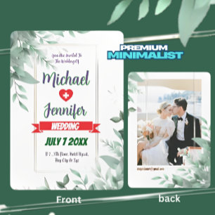 Elegant Greenery Minimalist Custom Photo Wedding  Invitation