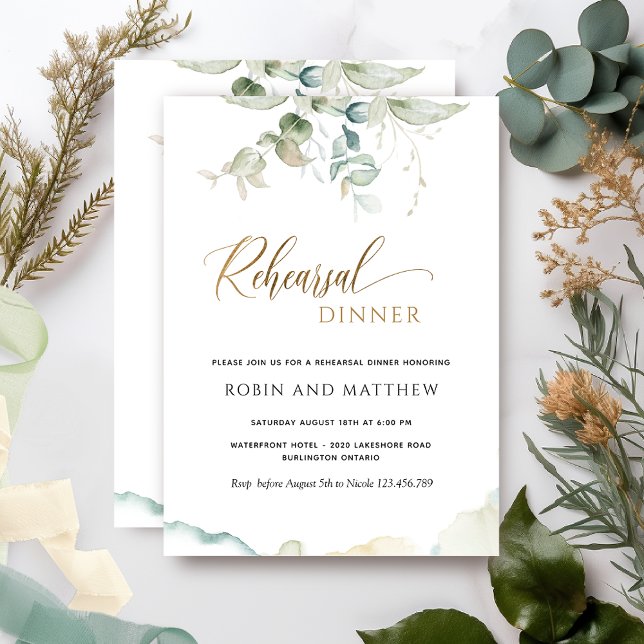 Elegant Greenery Minimalist Rehearsal Dinner Invit Invitation (Creator Uploaded)