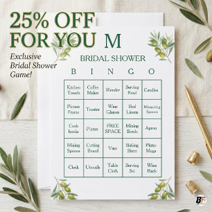 Elegant Greenery Monogram Bridal Show Bingo Card