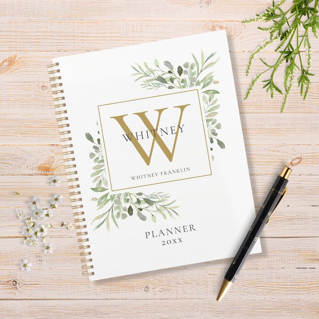 Elegant Greenery Monogram Name 2021 Planner (Creator Uploaded)