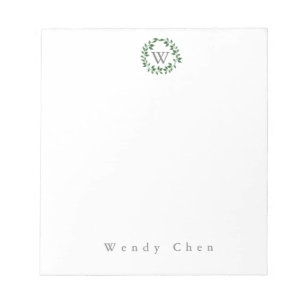 Elegant greenery monogram notepad