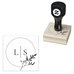 Elegant Greenery Monogram Wedding Rubber Stamp