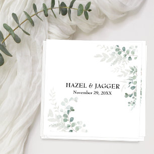 Elegant Greenery Names and Date Personalised Napkin