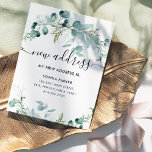 Elegant Greenery | New Address Moving Announcement Postcard<br><div class="desc">This pretty new address moving announcement features elegant watercolor eucalyptus greenery,  with plenty of foliage,  green leaves,  and branches. They decorate a simple white background with modern script typography. The perfect way to let friends and family know that you have moved.</div>