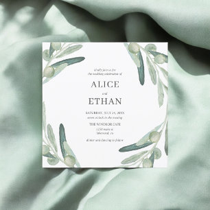 Elegant Greenery Olive Wedding Invitation