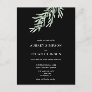 Elegant Greenery Olive Wedding Invitation Postcard