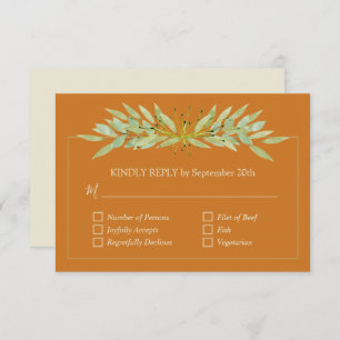 Elegant Greenery on Ochre Wedding RSVP Card