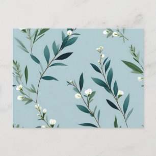 Elegant Greenery On Soft Dusty Blue Postcard