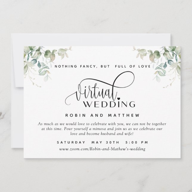 Elegant Greenery, Online Virtual Wedding Invitation (Front)