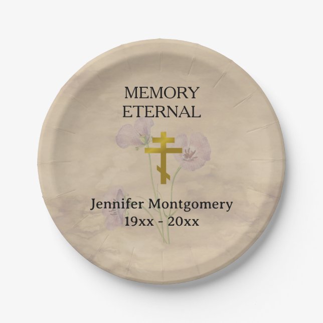 Elegant Greenery Orthodox Christian Funeral Paper Plate (Front)