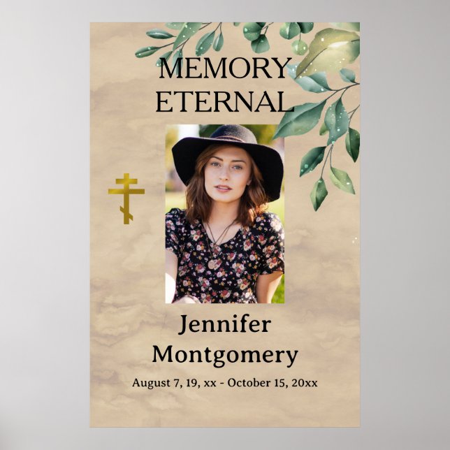 Elegant Greenery Orthodox Christian Funeral Poster (Front)