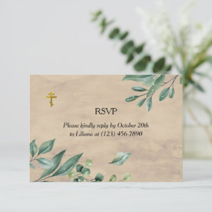 Elegant Greenery Orthodox Christian Funeral RSVP Card