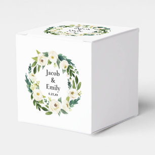 Elegant Greenery Personalised Names Date Wedding Favour Box