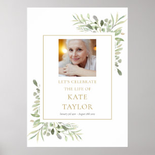 Elegant Greenery Photo Celebration of Life Sign