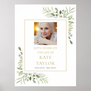 Elegant Greenery Photo Celebration of Life Sign