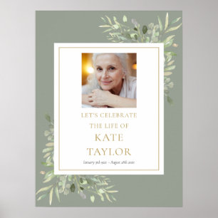 Elegant Greenery Photo Celebration of Life Sign