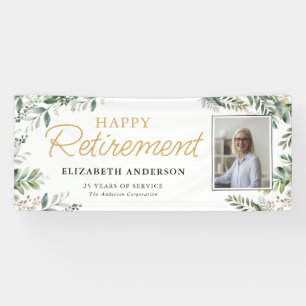 Elegant Greenery Photo Retirement  Banner