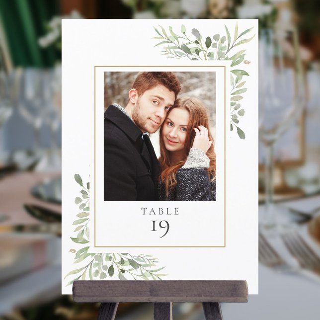 Elegant Greenery Photo Table Number (Elegant Greenery Photo Table Number)