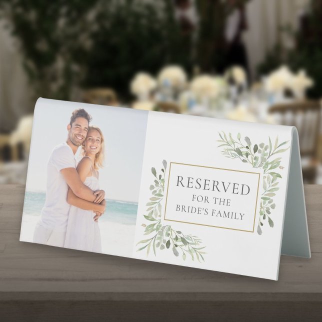 Elegant Greenery Photo Wedding Reserved (Elegant Greenery Photo Wedding Reserved Table Tent Sign)