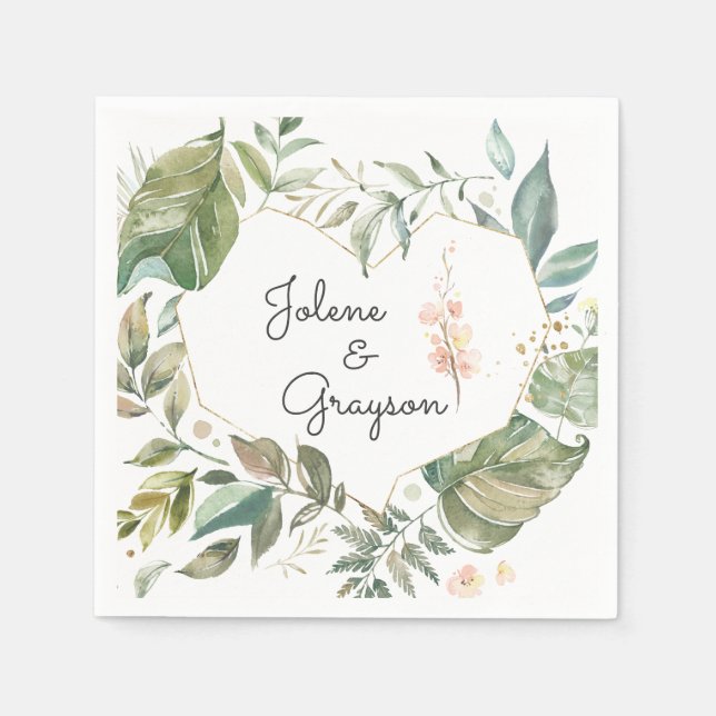 Elegant Greenery Pink Floral Personalised Wedding Napkin (Front)