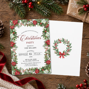 Elegant Greenery Poinsettia Christmas Party Invitation