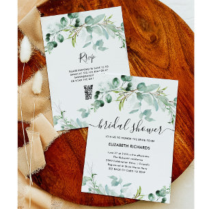 Elegant Greenery QR Code Bridal Shower Invitation