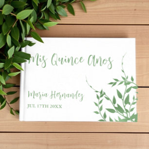 Elegant Greenery Quinceañera Guest Book