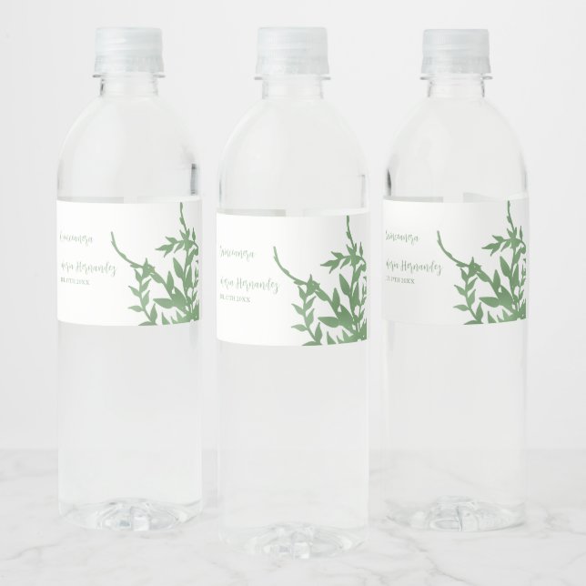 Elegant Greenery Quinceañera Water Bottle Label (Bottles)