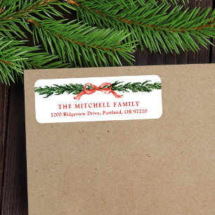 Elegant Greenery Red Bow Christmas Return Address Label