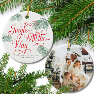 Elegant Greenery Red Calligraphy Christmas Ceramic Ornament