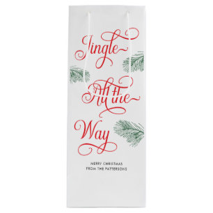 Elegant Greenery Red Calligraphy Christmas Wine Gift Bag